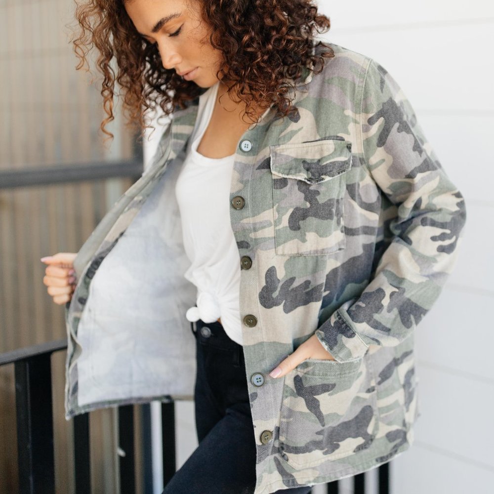 Camo Button Front Jacket